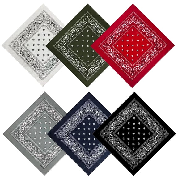 GIRACOA 6 Pack 100% Cotton Large Bandanas for Men & Women, 27 x 27 Inch Paisley Head Scarf, Multi-Purpose Square Head Scarf
