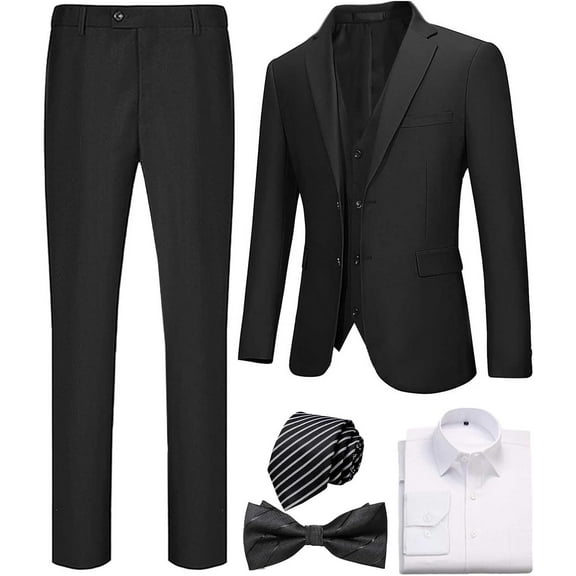Men Slim Tuxedo Suits Business Casual 6 Piece Set Jacket Pants Vest Male Wedding Groom Blazer Coat Trousers Bow Tie Set