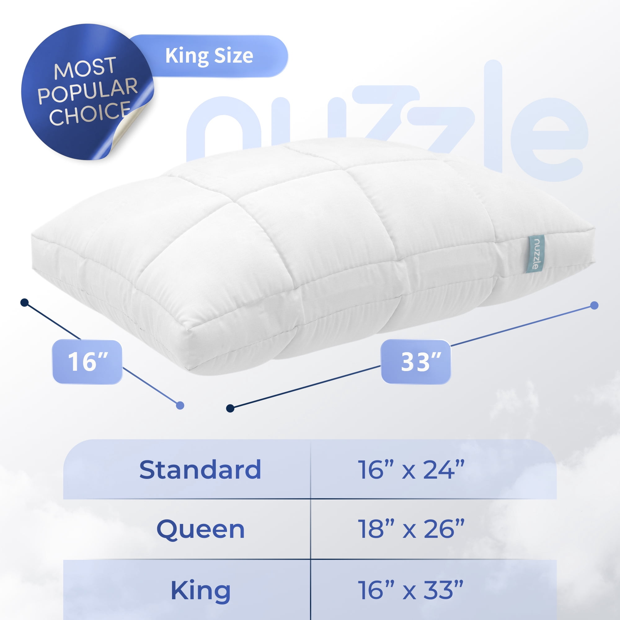 Nuzzle Adjustable Bed Pillow for Side, Back & Stomach Sleepers, 3-in-1 Customizable Firm Loft Design, Luxury Hotel Collection Sleeping Pillow, King Size