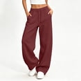 thumbnail image 2 of Barrel Sweatpants for Women, High Waisted Drawstring Comfort Waist Casual Pants with Side Pockets, Lounge Outdoor Wear | VerBelle,Wine XL, 2 of 9