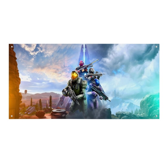 Halo-Theme Backdrops Banner Birthday Party Decor Supplies Personalized Party Backdrop Decoration,5x3ft（150x90cm）