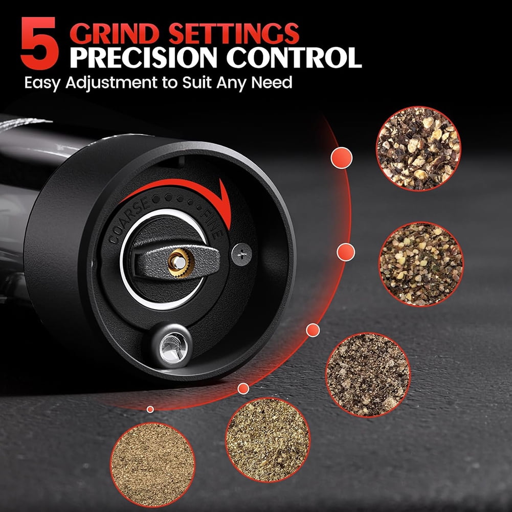 Electric Salt and Pepper Grinder Set Automatic Battery Pepper Mill Shakers Adjustable Coarseness Easy Filling Upgraded Larger Capacity with Led
