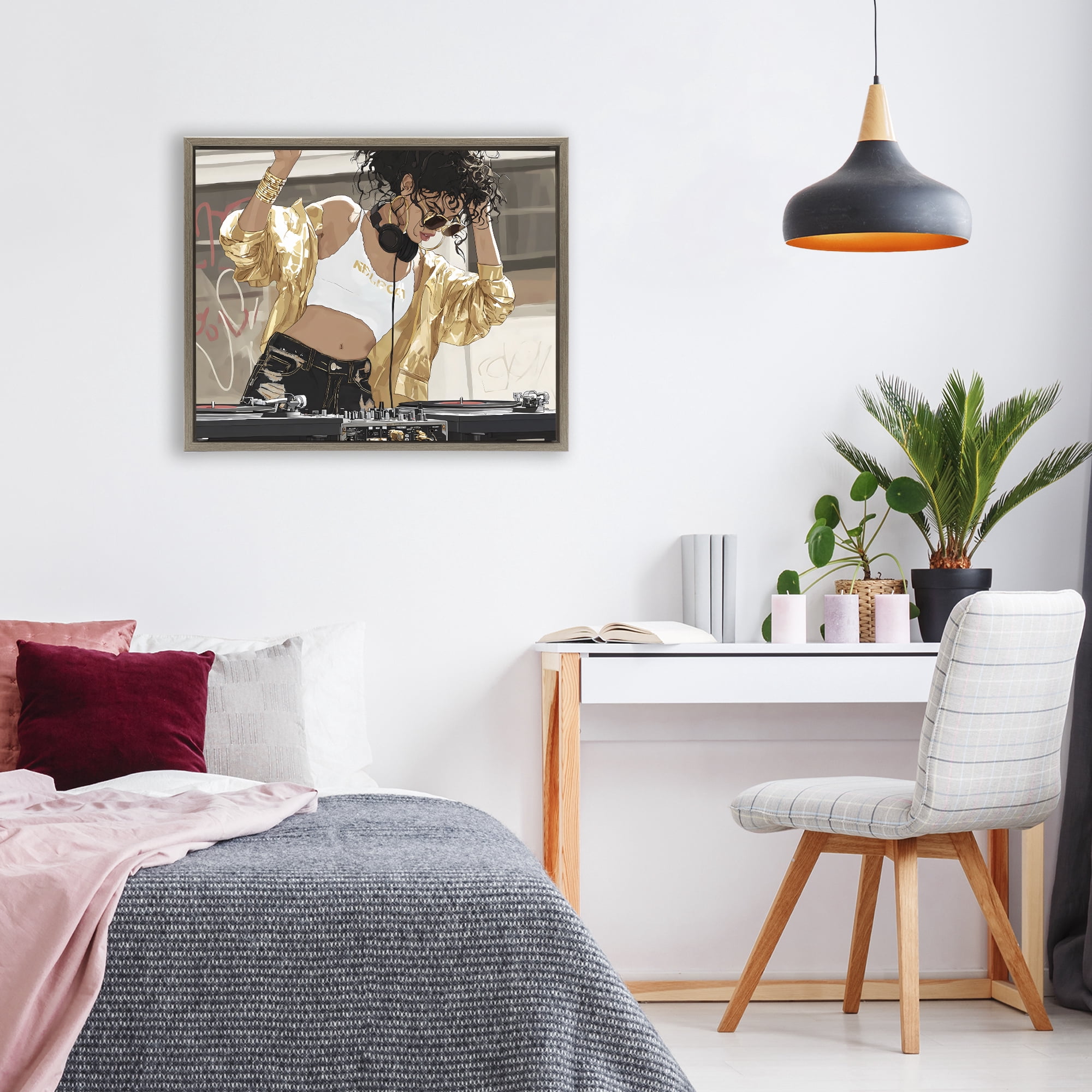 Stupell Industries Gold Accented DJ Brown Framed Floater Canvas Wall Art, design by Franklyn Gregory