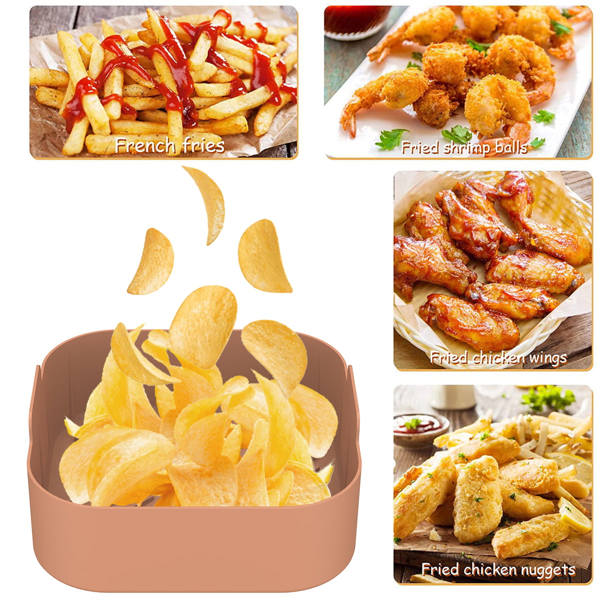 Gpoty 4Pcs Air Fryer Silicone Pot with Handle Reusable Air Fryer Liner Heat  Resistant Air Fryer Silicone Basket Square Baking Pan Air Fryer