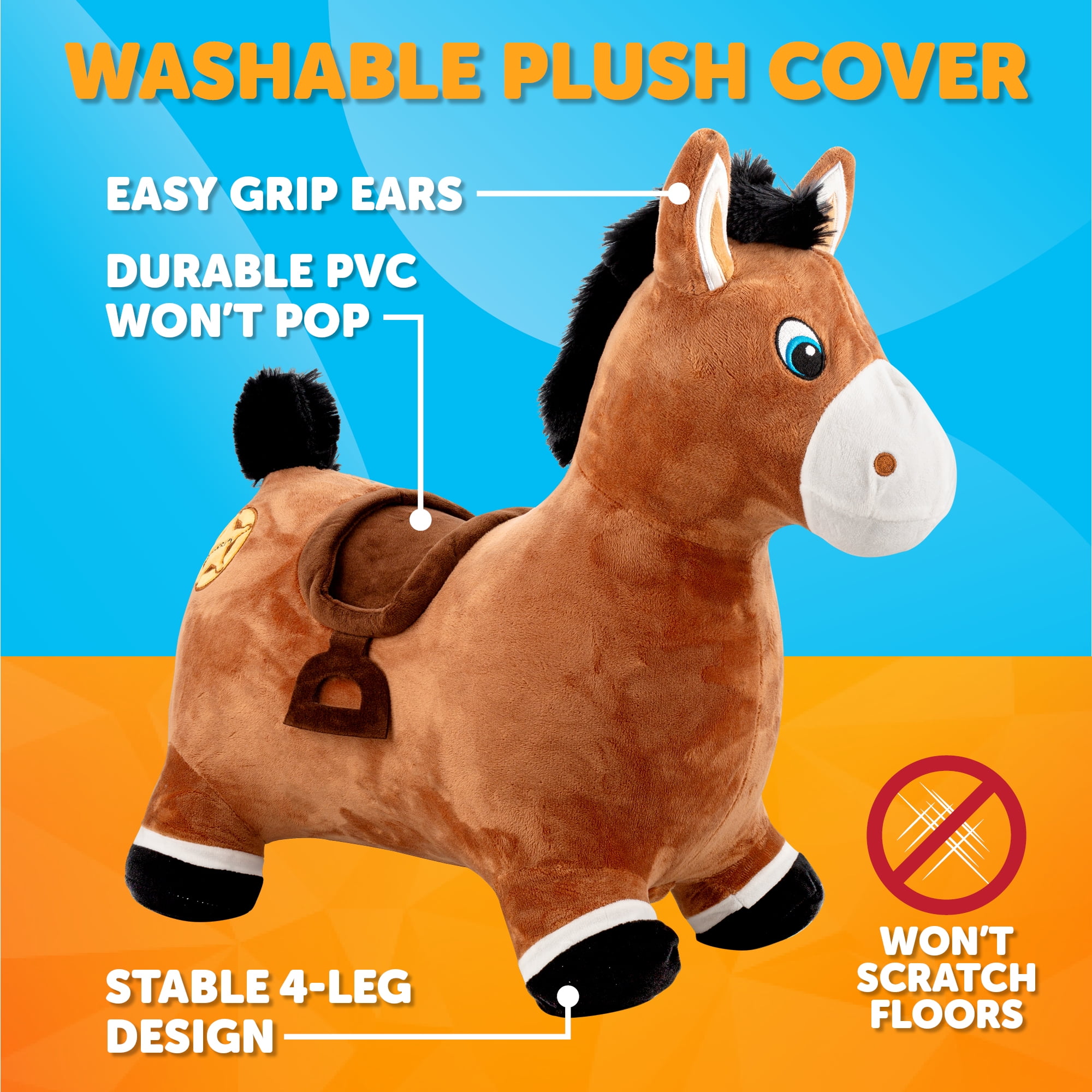 Waddle Inflatable Plush Covered Horse Bouncer Ride on Animal