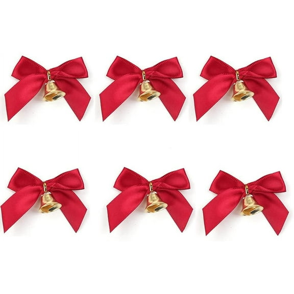 50pcs Red Christmas Bow with Jingle Bells Mini Bowknot Ornament Craft Present Bow for Christmas Garland Tree, Crafts, Wrapping, Wreath Xmas Hanging Ornaments Decor