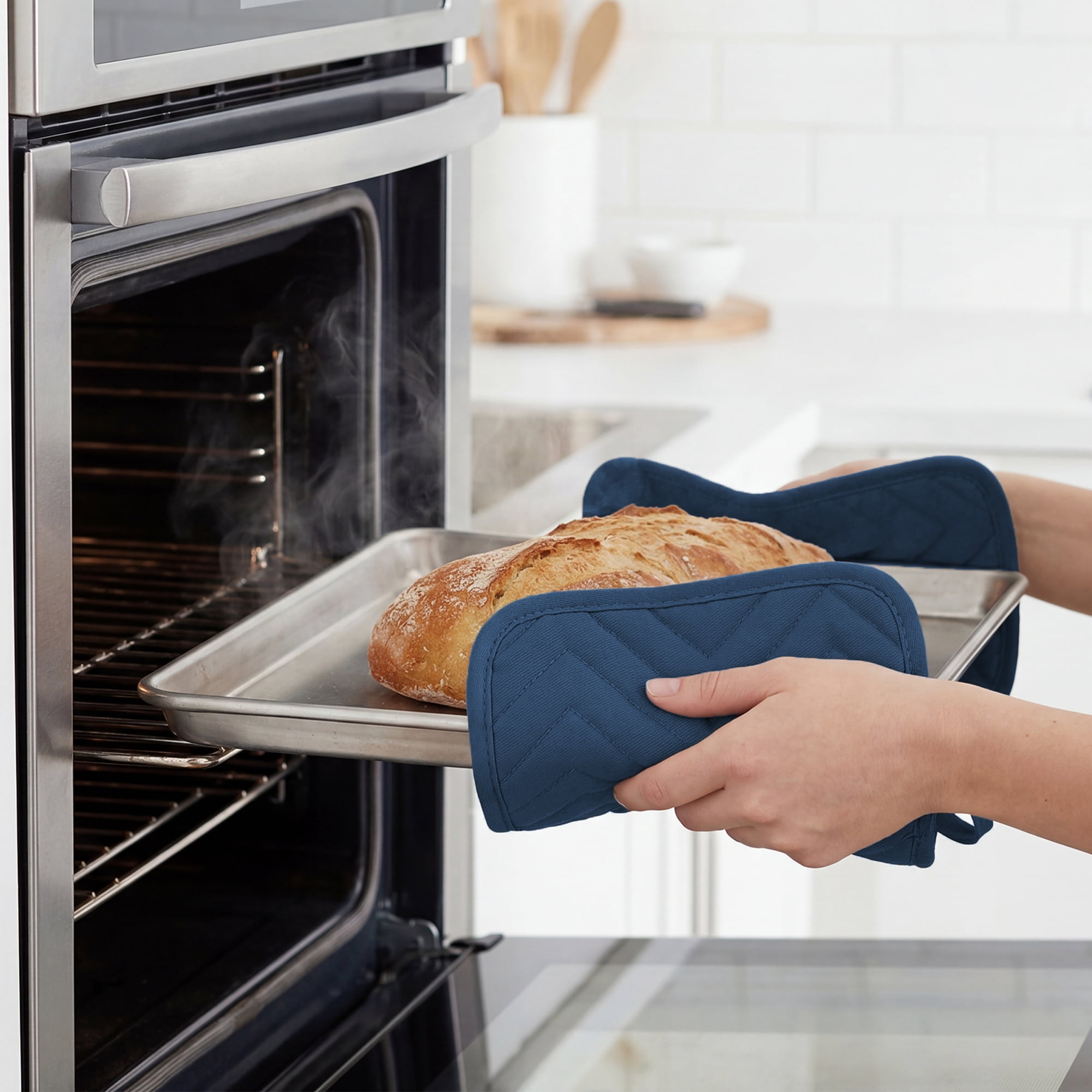 Unique Bargains 2 Pcs Pot Holders Heat Resistant Non Slip Hot Pads for Kitchen Blue 9.1"x7.1"