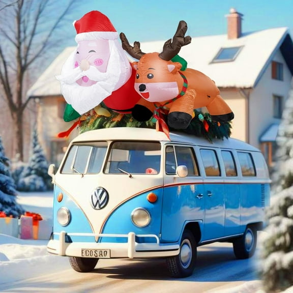 Zone Tech Red and White 6 Foot Christmas Inflatable Santa and Reindeer on Car – Inflatable LED Lighted Decoration Outdoor Holiday