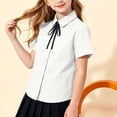 thumbnail image 5 of Girls School Shirt with Removable Bow Tie - Cotton Short Sleeve Button Down Peter Pan Collar Uniform Top - White,Size 10 T, 5 of 9