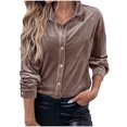 thumbnail image 5 of Women's Velvet Cardigan Long Sleeve Turndown Collar Blouse Tops Shirts Solid Color Soft Loose Fit Casual Daily Wear Business Office Vacation Fashion Essential Gift for Women, 5 of 9