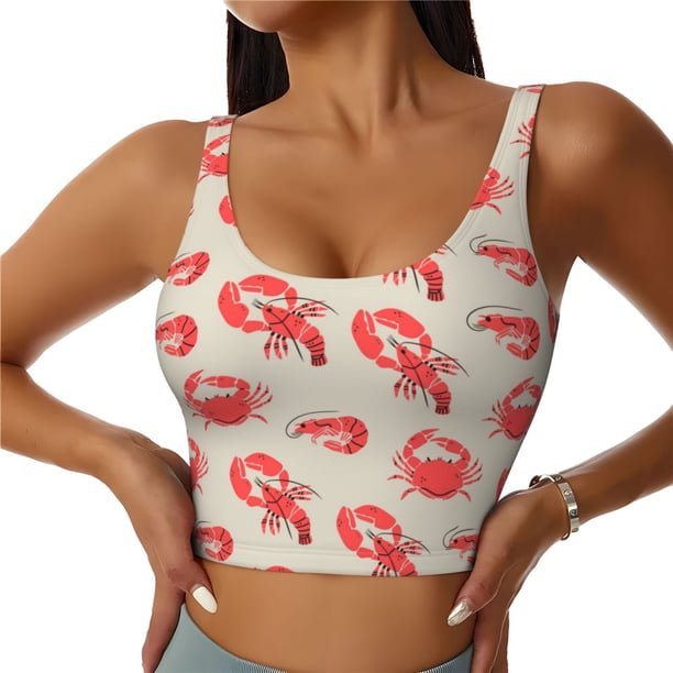 Fotbe Crab Lobster 1 Sujetador Deportivo Largo sin Aros para Mujer con Almohadillas y Soporte Medio, Transpirable y Absorbente, Camiseta Tipo Chaleco o Tank Top-X-Large
