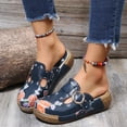 thumbnail image 2 of Xfvqtps Womens Slippers Plus-Size Flower Hollow out Slip on Closed Toe Wedge Retro Boho Ethnic Style Vintage Print Patchwork Braid Imitation Clog Mules Shoes Navy, 2 of 5