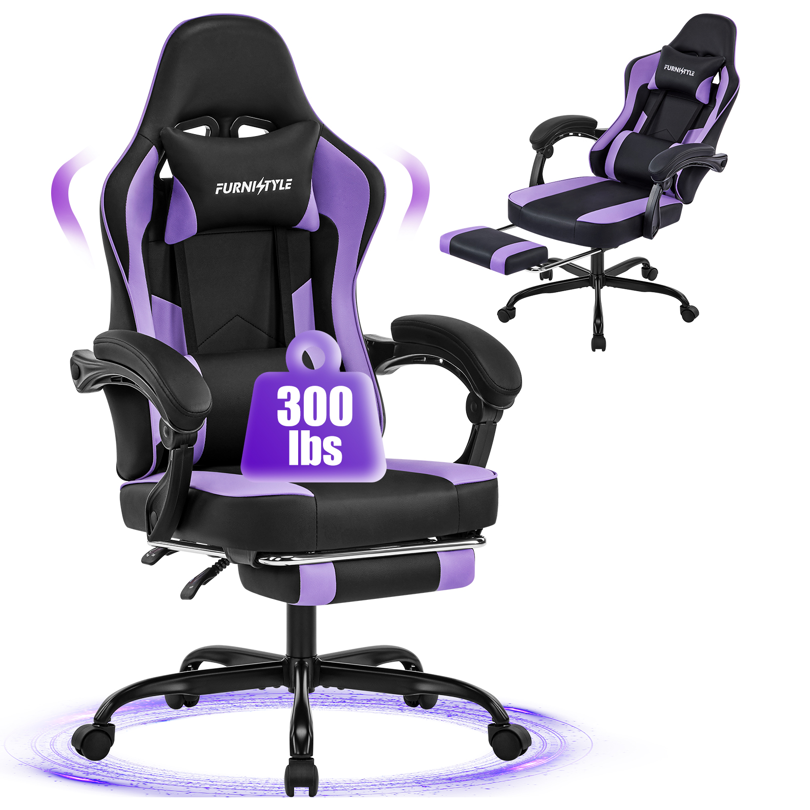 Falvinoryn Gaming Chair, Video Game Chair with Headrest and Lumbar Support,High Back Ergonomic Computer Chair with Footrest,Swivel Desk Office Chair, Purple