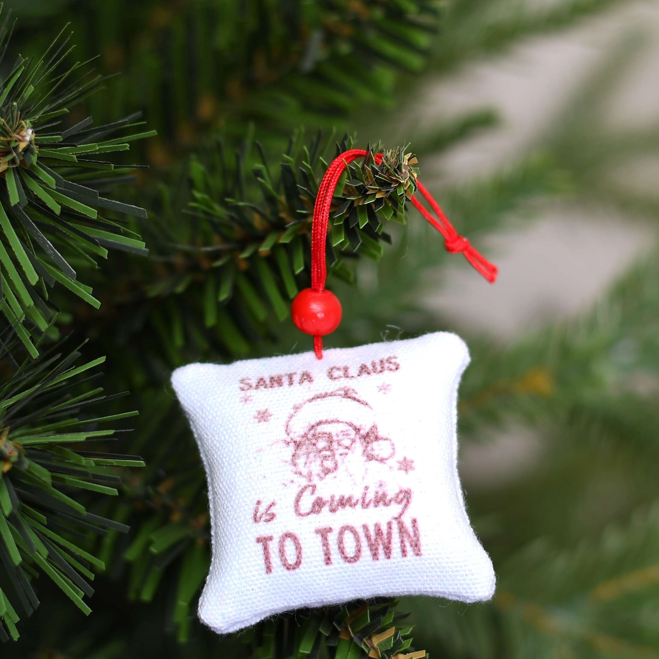 4-Count Red and White Santa is Coming to Town Pillow Mini Christmas Ornaments, 1.5", by Holiday Time