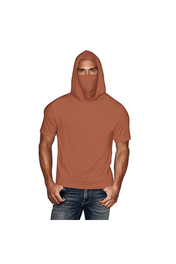 Unisex Short Sleeve Hooded T-Shirts Cooling Summer UPF 50+ Hoodies UV Sun Protection Fishing Shirts Lightweight Outdoor Hiking Tee Tops Orange XXL
