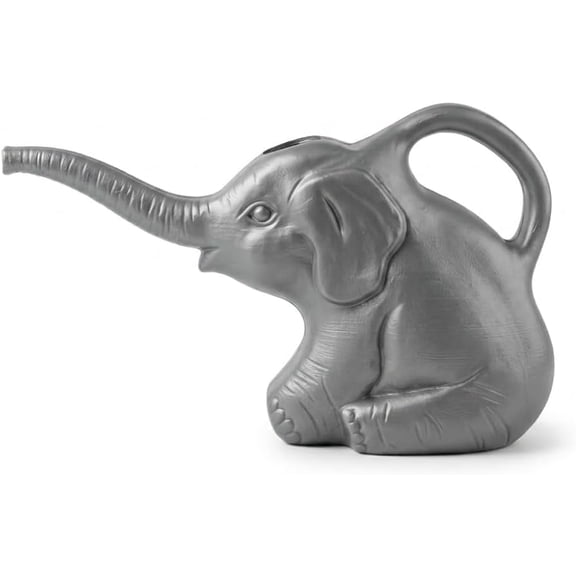PMU 2-Quart Elephant Watering Can – Durable Plastic Garden Watering Can for Indoor & Outdoor Plants, Easy-Pour Spout, Large Water Pot, Gray