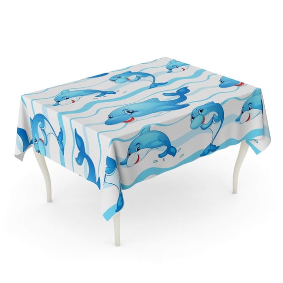 LADDKE Adorable of Beach Brush Cartoon Child Cute Dolphin Drawing Tablecloth Table Desk Cover Home Party Decor 60x120 inch