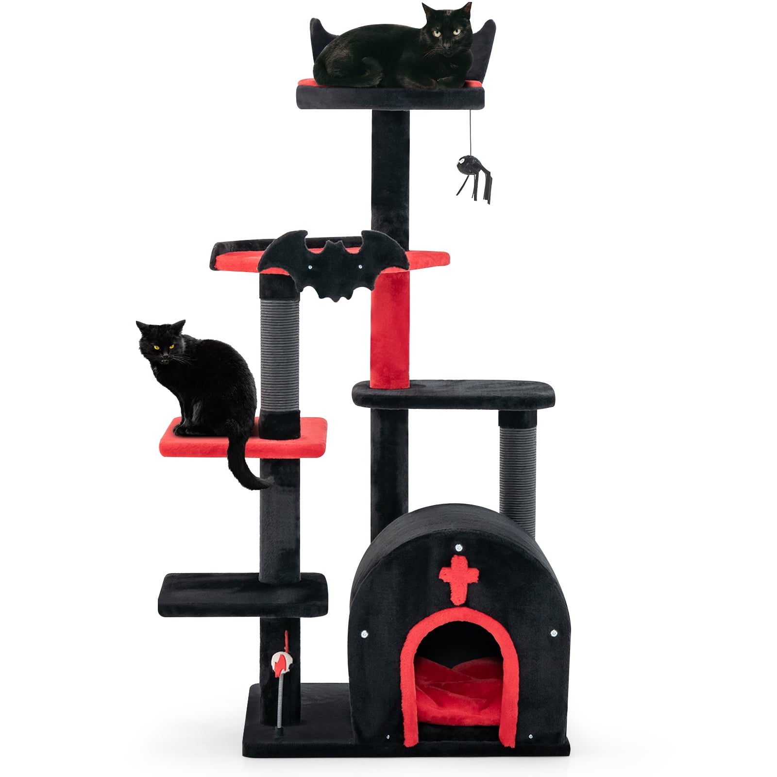 Infans 6-Tier Gothic Cat Tree 53” Tall Cat Tower w/ Cat Bed Arch-Shaped Condo Pompom