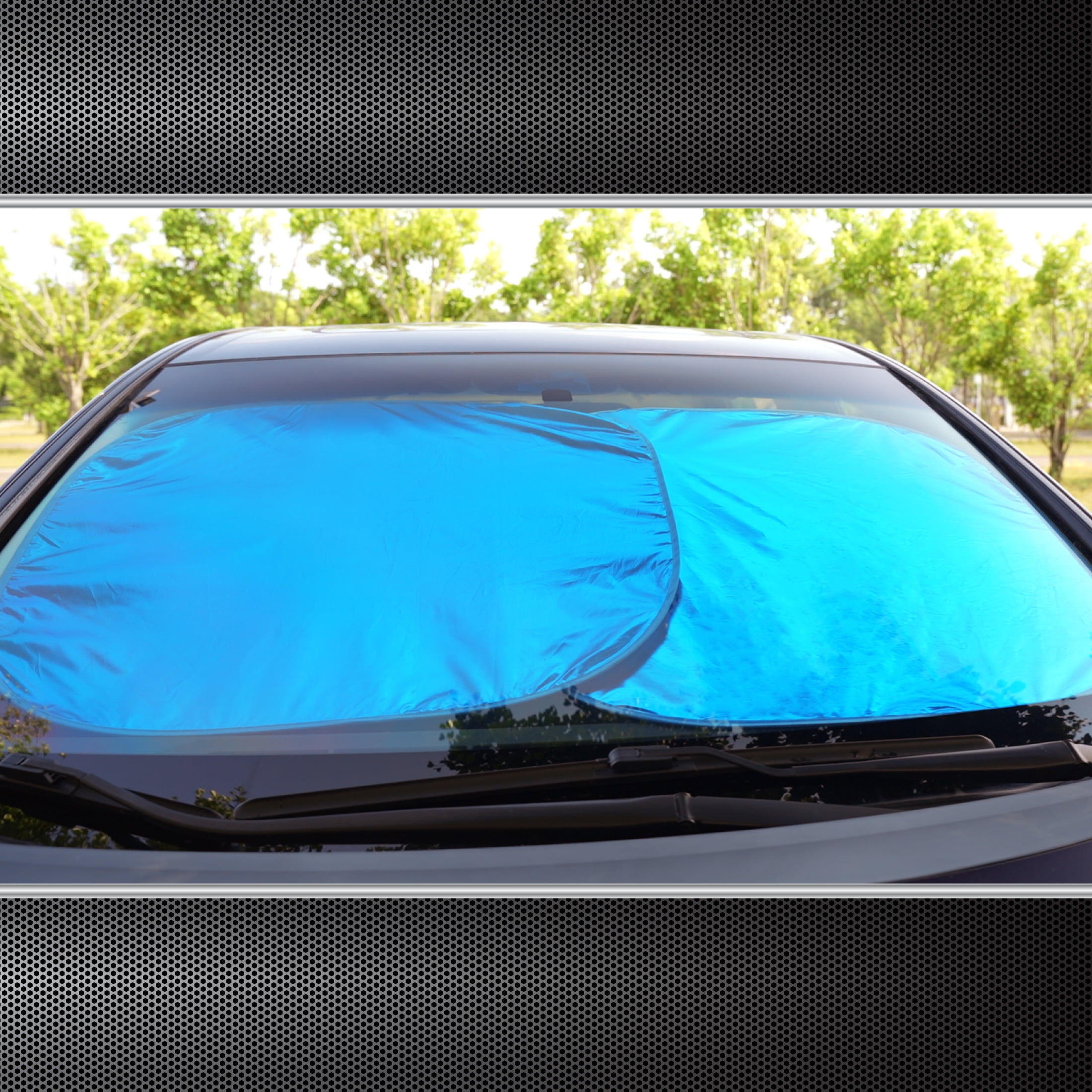 (2 pack) Auto Drive Universal Fit Blue Twist Windshield Sun Shade 1 Pair Size 31.5*28.5''