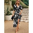 thumbnail image 3 of Womens Summer Dresses 2025 Casual Puff Short Sleeve V Neck Floral Boho Maxi Dress, 3 of 8