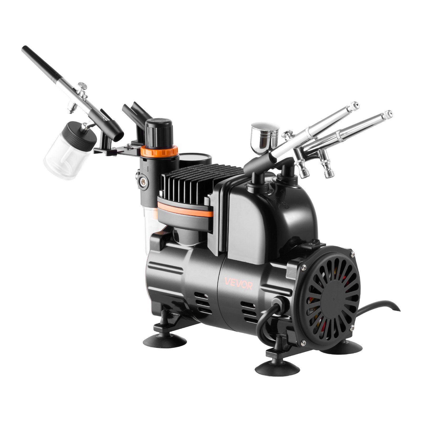 CAFORKP Professional Airbrush Kit 1/6 HP Compressor, 3 Dual-Action Airbrushes with Tips, Hose & Acrylic Paint - For Cake, Model, Nail Art
