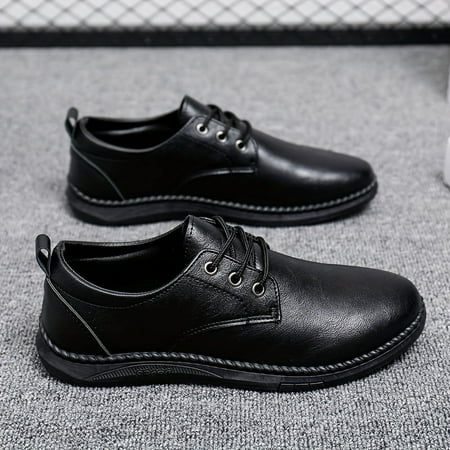 

SHZHRUKUNSHM Men‘s Vintage Solid Colour Business Style Plain Toe Derby Shoes - Comfortable Lace Up Formal Footwear with Non Slip Rubber Sole Men‘s Classic Oxford Shoes