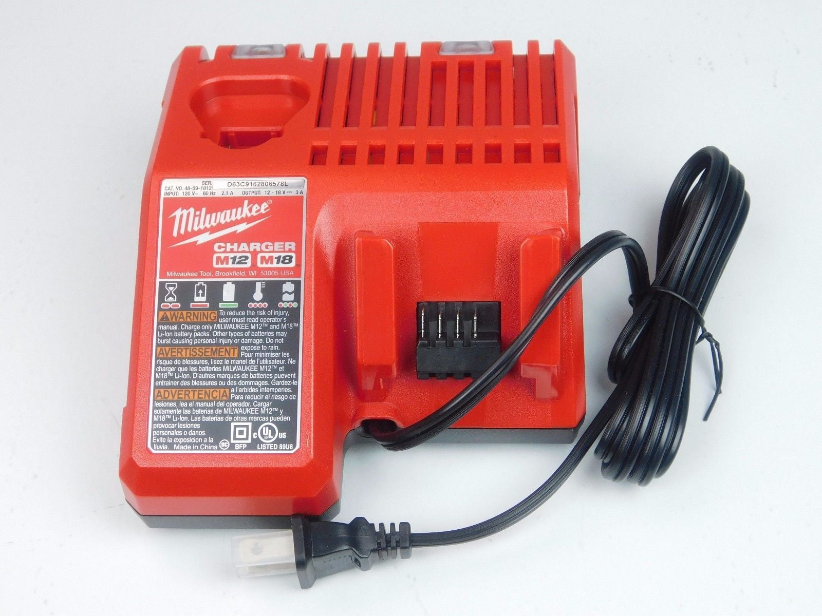 Milwaukee 12V &18V M12 & M18 Lithium Ion Battery Charger 48-59-1812 4 Pack