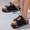Black, variant on Women's Rhinestone & Pearl Platform Slide Sandals, Adjustable Buckle Strap, Open Toe Non-Slip Wedge Slippers, Summer Bling Casual Shoes for Beach, Party, Daily Wear