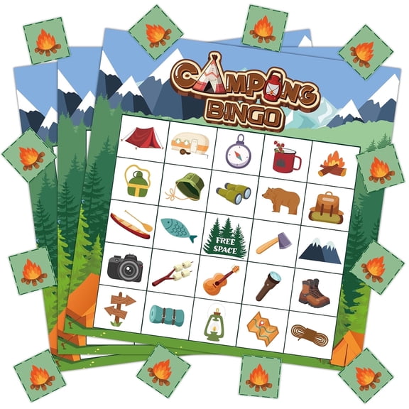 Camping Bingo Game Nature Themed Game Cards for Adult, 24 Pcs