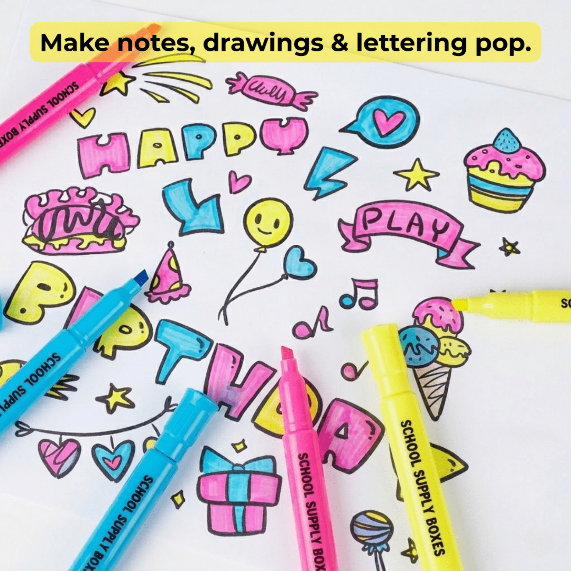 School Supply Boxes | 3 ct. Assorted Colors Highlighters | 48 Pack | Chisel Tip - Blue, Pink, Yellow | 144 Total Highlighters