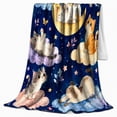 thumbnail image 2 of Dreamy Cats Under Moonlit Stars Watercolor, Peaceful Pet Portrait Pattern, Warm Flannel Blanket for Living Room and Reading Nook, Cat Lovers Friendship Gift, Pet Lover Home Decor, 2 of 7