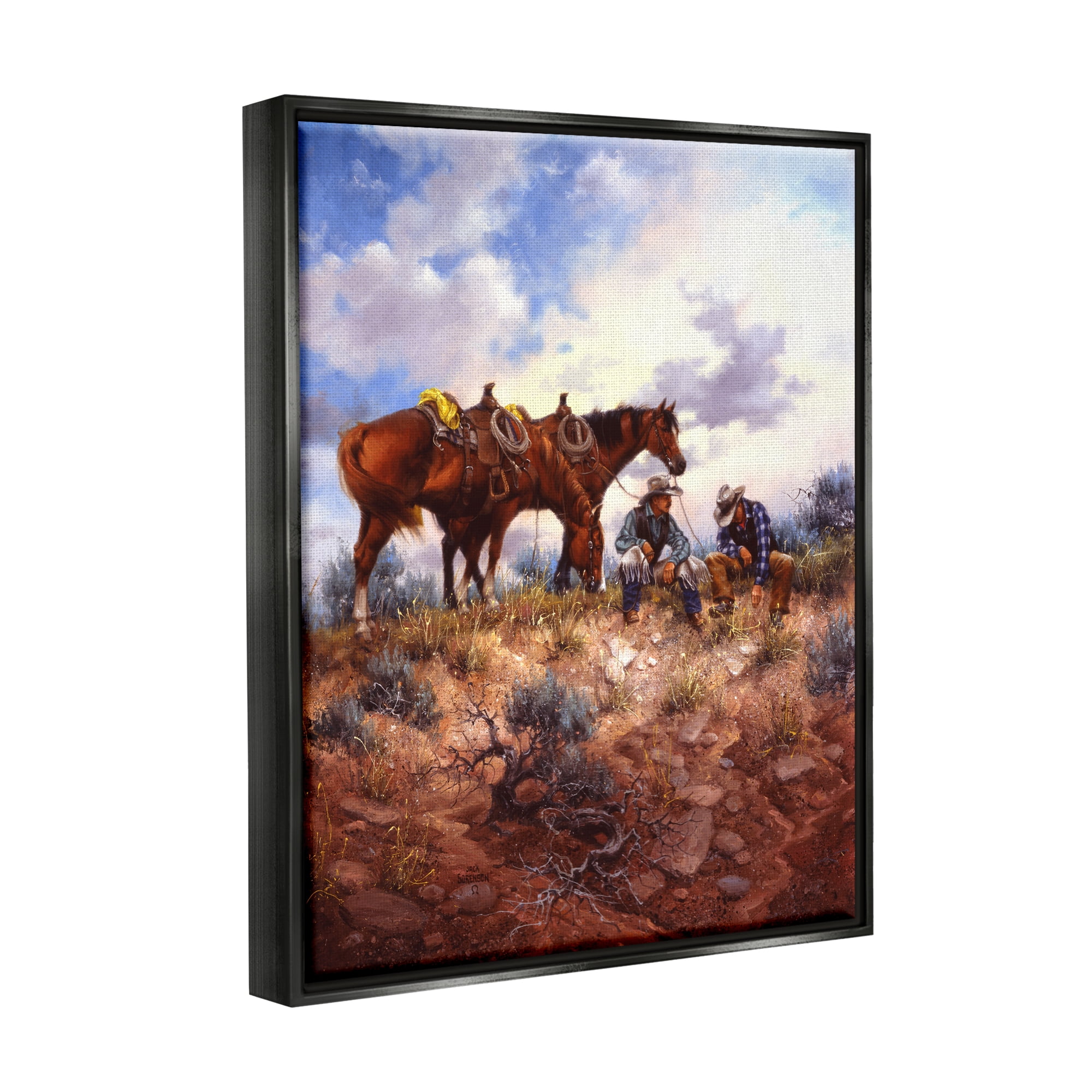 Stupell Industries Cowboys & Horses Landscape Animals & Insects Painting Black Floater Framed Art Print Wall Art, 25 x 31