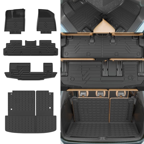 Rongtaod TPE All Weather Floor Mats Cargo Liner & Backrest Protectors, Fits Nissan Pathfinder 22-26 7&8 Seater, Waterproof Non-Slip Full Set