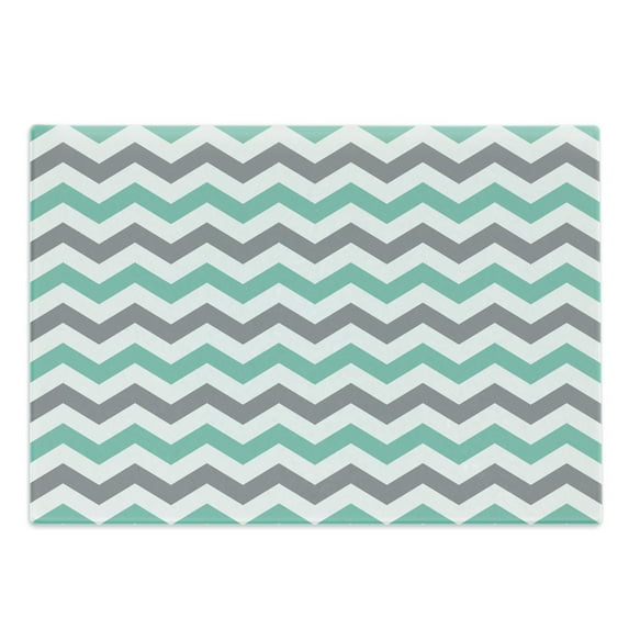 Chevron Cutting Board, Chevron Pattern Geometric Wavy Zigzag Herringbone Stripes Illustration, Decorative Tempered Glass Cutting and Serving Board, Large Size, Seafoam Grey White, by Ambesonne