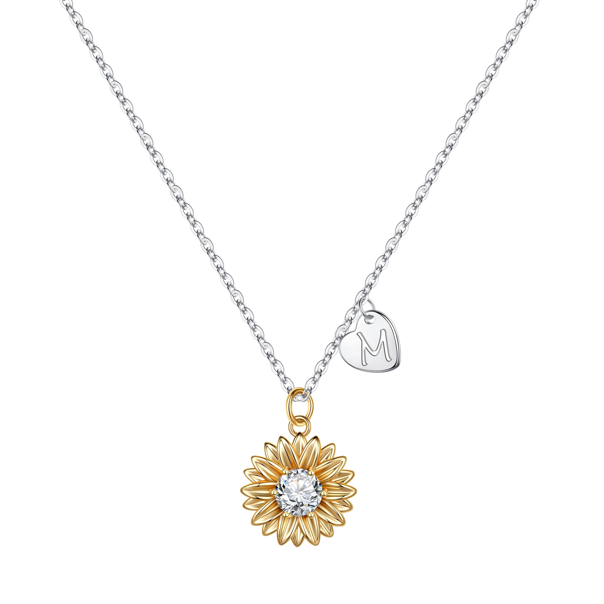 Yesteel Initial Sunflower Necklaces for Women 14k Gold Plated Sunflower  Necklace CZ Heart Initial Letter Sunflower Pendant Necklace You Are My 