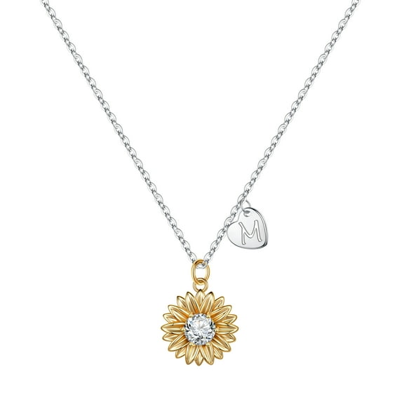 TINGN Initial Sunflower Necklaces for Women CZ Heart Initial Letter Sunflower Pendant Necklace