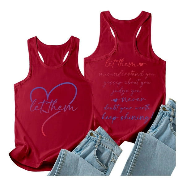 Women Summer Fashion Let Them Letter Print T Shirt Casual Sleeveless Vest Top Business Casual Top Fitted Back Support Top Women Sleep Camisole Metallic Top Women Athletic Set Athletic Womens Top