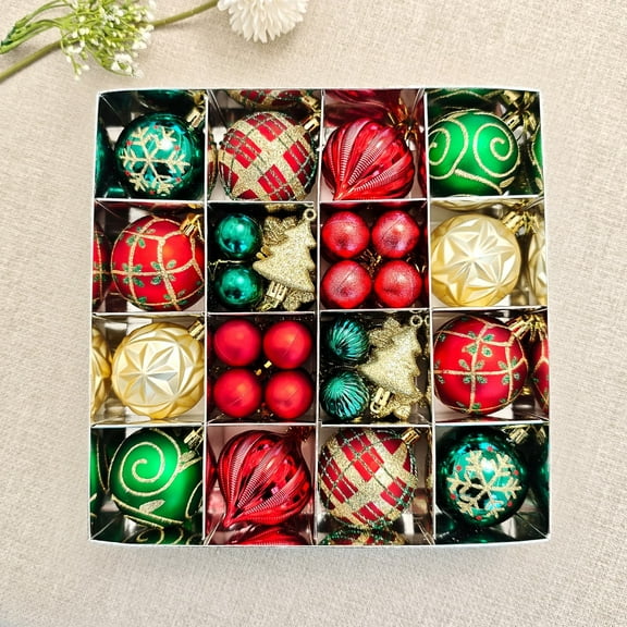 Red Green Gold Christmas Hanging Ornaments - 46PCS Xmas Pendants For Holiday Party Decor (A)