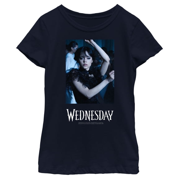 Girl's Wednesday Dance Scene Logo Graphic Tee Navy Blue Large