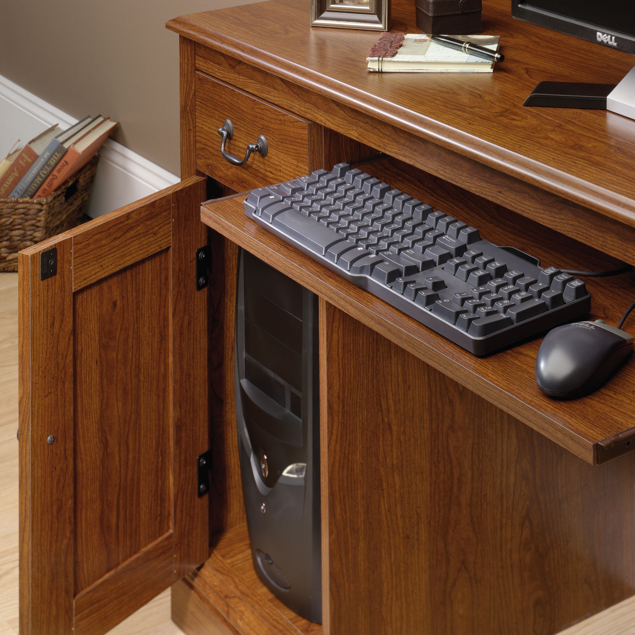Sauder Camden County Computer Desk w/Hutch, Planked Cherry Finish - image 4 of 6