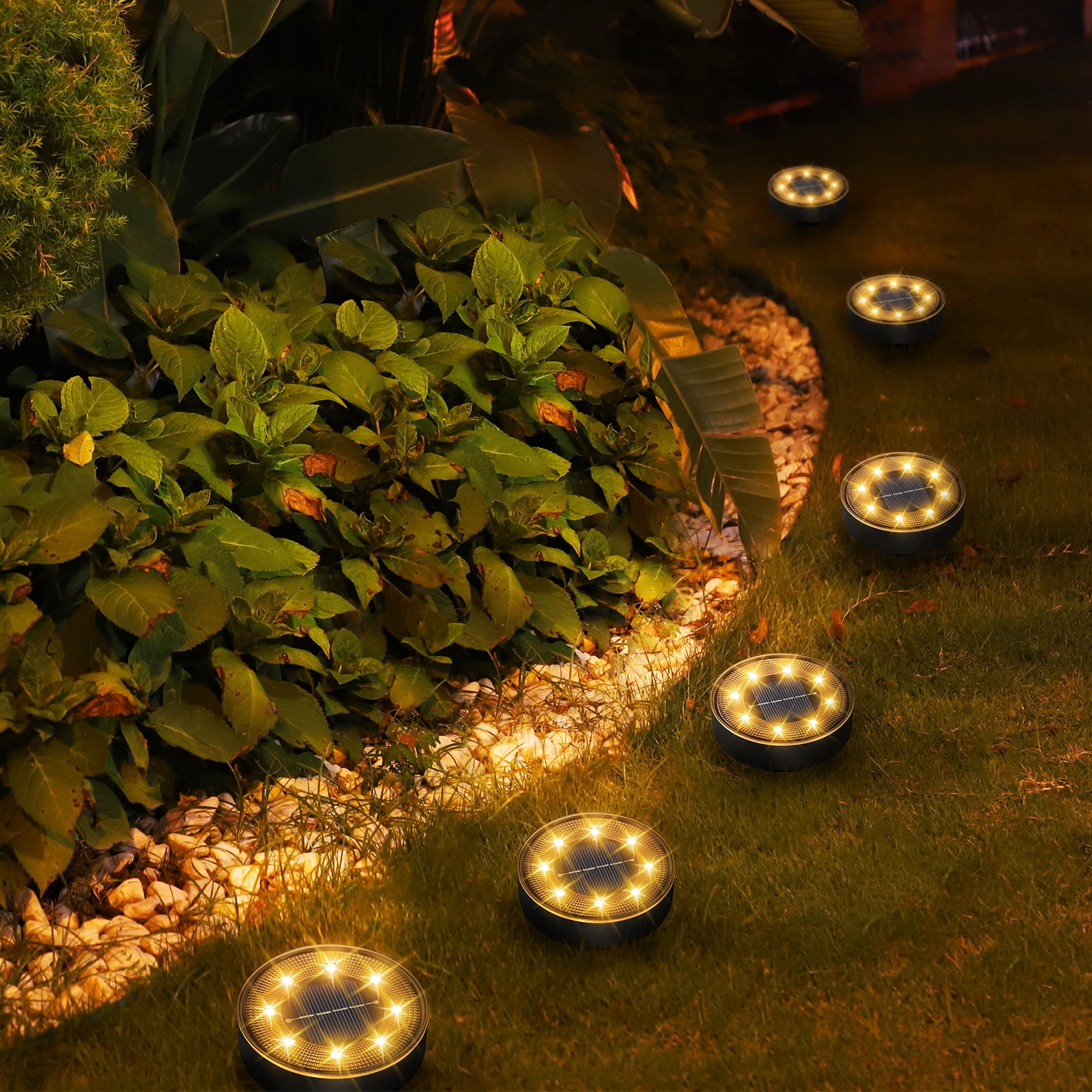 Solar Outdoor Garden Ground Light, Recessed Solar Spotlight for Paths, Decks, Underground Patio, Warm Light, Pack of 8