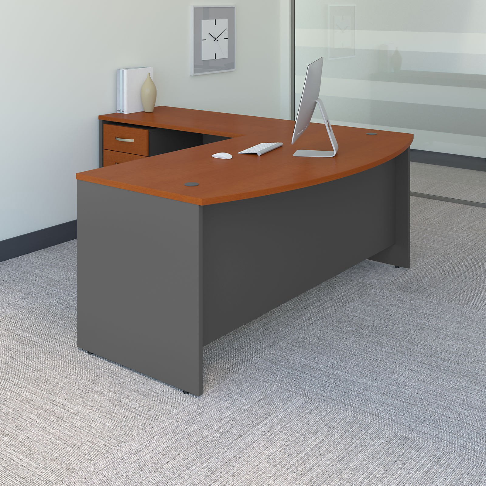 Bush Furniture Series C 72 In Bow Front L Shaped Desk Mobile File Cabinet