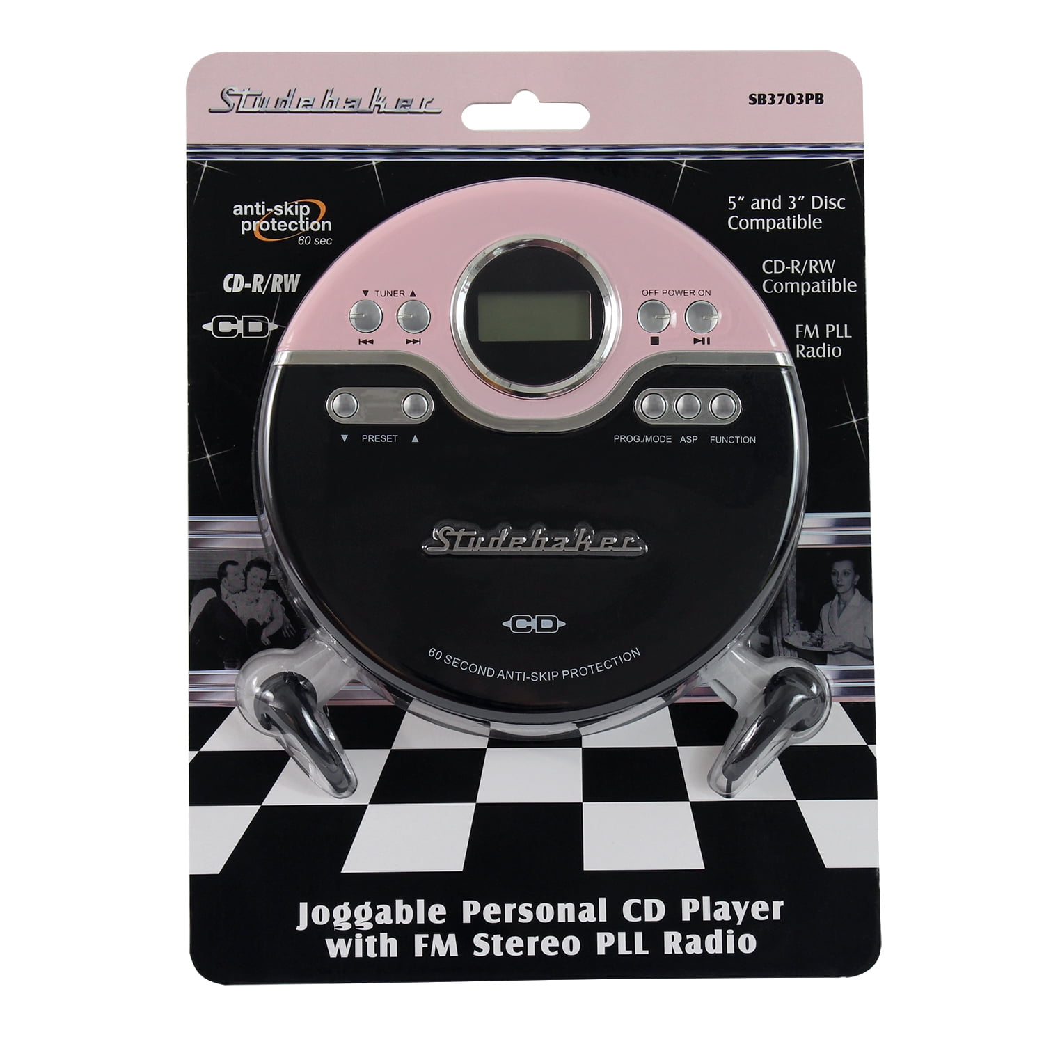 Studebaker Sb3703pb Personal Jogging Cd Player with Fm Pll Radio (Pink/Black)