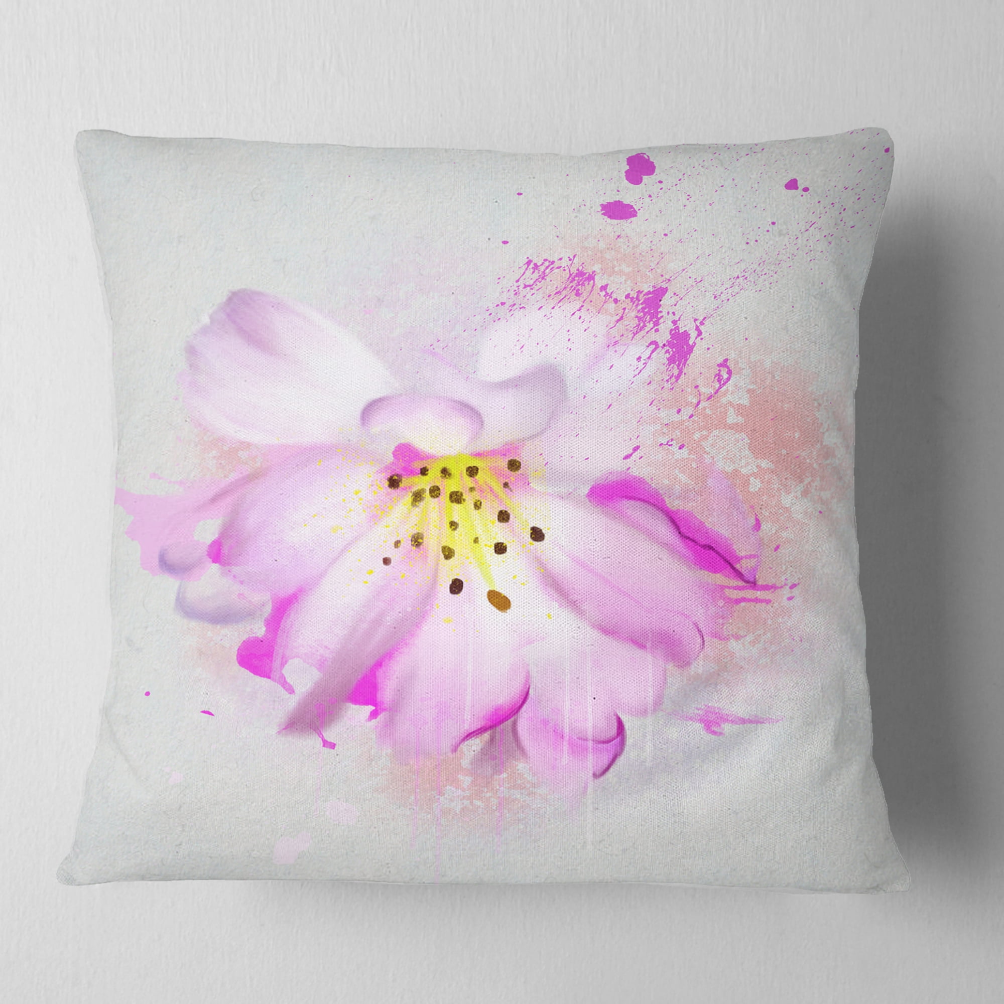 Designart Watercolor Pink Rose Illustration - Floral Throw Pillow - 16x16