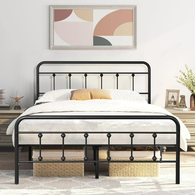 VECELO Lit Plateforme en Métal Format Grand avec Tête et Pied de Lit, Base de Matelas en Acier Robuste, Noir
