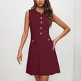 thumbnail image 2 of VEKDONE Womens Solid Color Round Neck Sleeveless Decorate Button Cultivate Oneself Work Sundress Wine S, 2 of 9