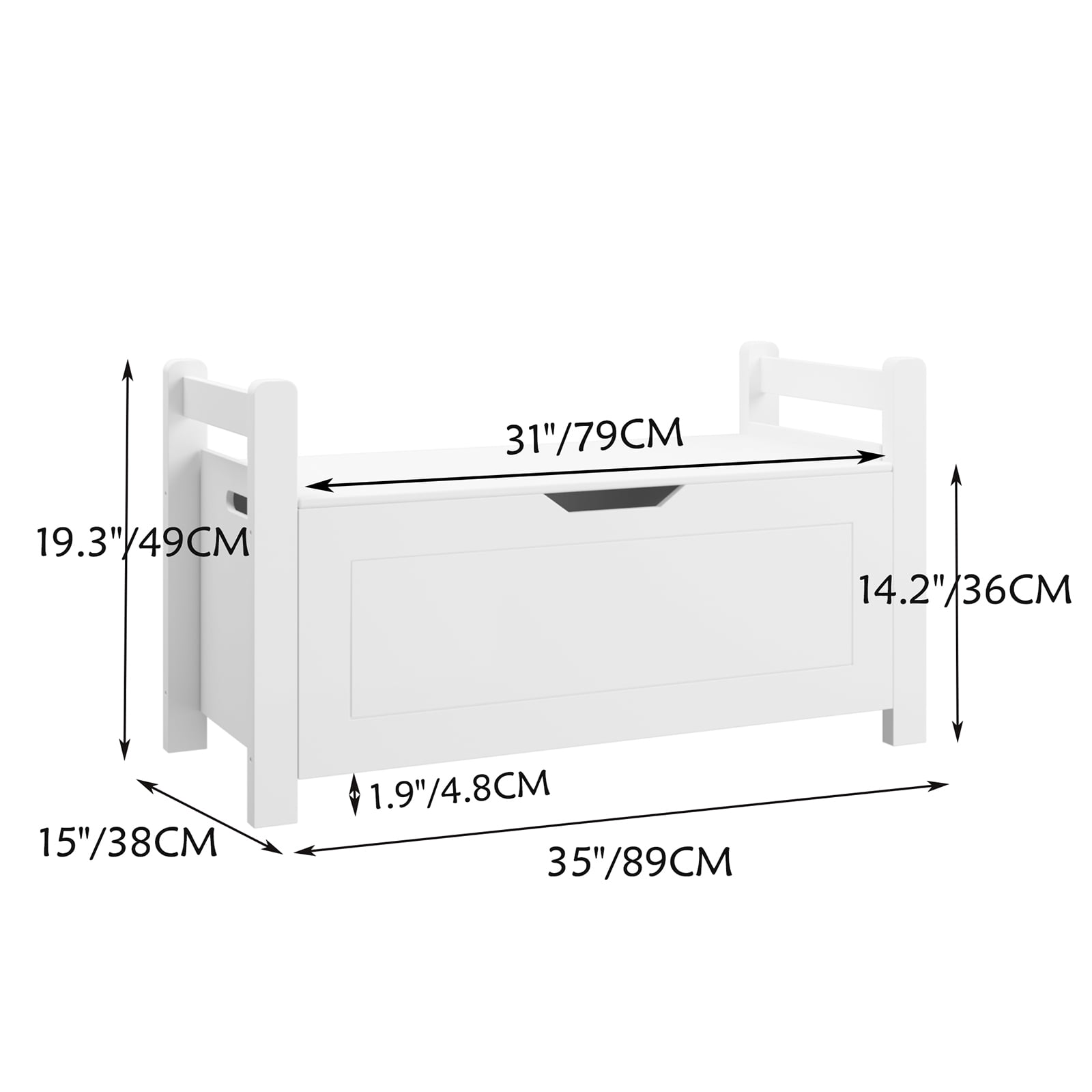 Kids Toy Box Chest, White Rubber Wood Toy Box for Boys Girls, Large Storage Cabinet with Flip-Top Lid/Safety Hinge, Toy Storage Organizer Trunk for Nursery, Playroom (White)