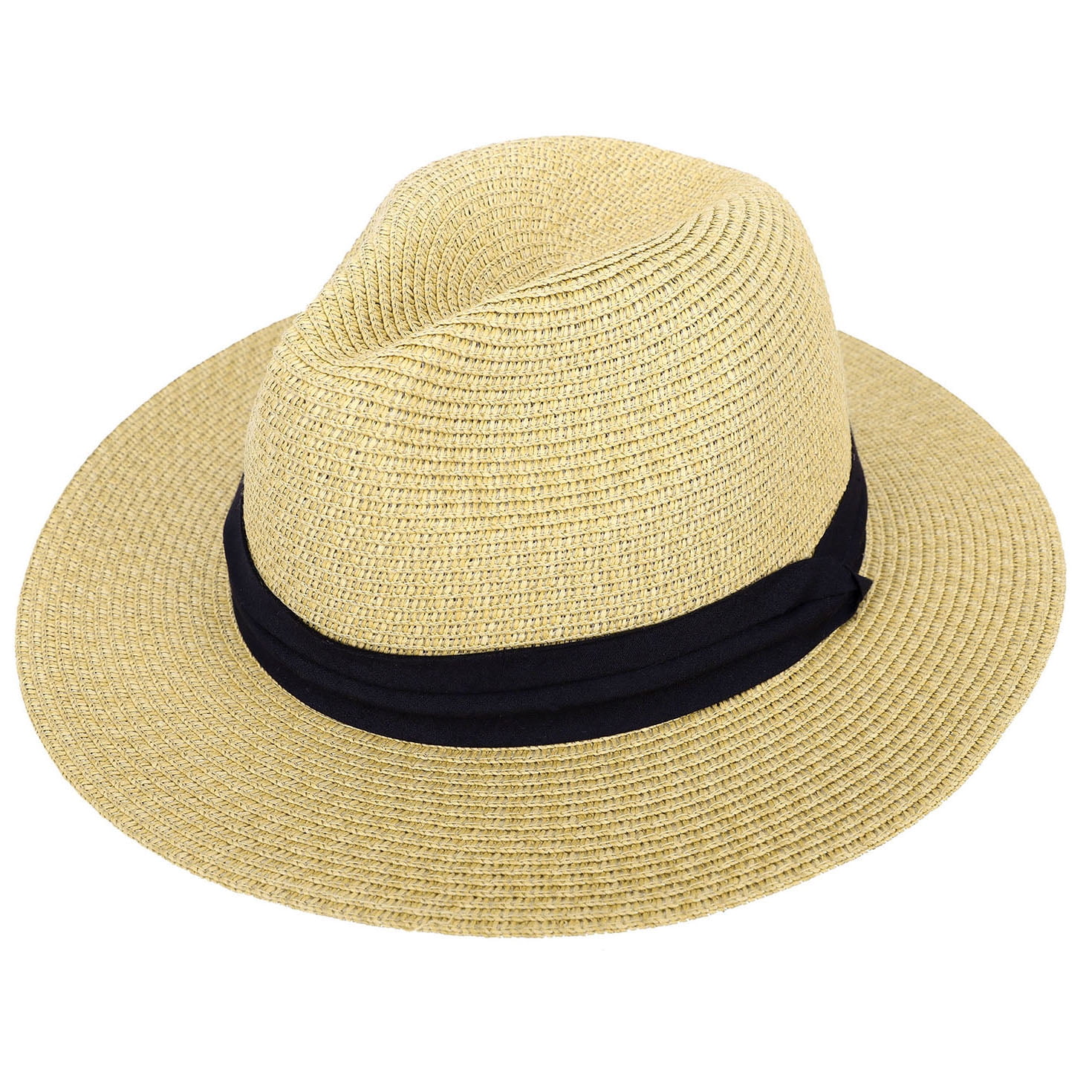 WIM Sombrero Panamá Fedora Panama Hat Black Banded Wide Brim Cool Summer SL6690 
