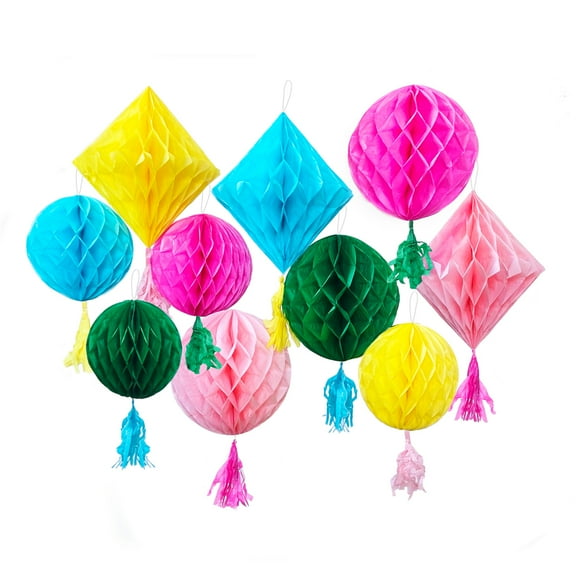 Multi-Color Honeycomb with Tassels Decorations, Packed Party 'Hang up The Fun', Party Decorations, 10 Pieces