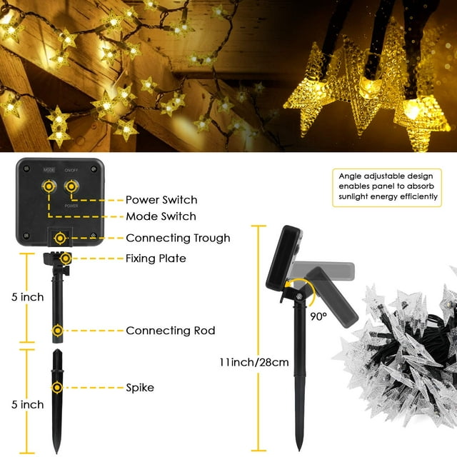 ZOELNIC Outdoor star Solar String Lights, 23 feet 50 LED Christmas String Lights, Solar Christmas Lights 8 Modes Home Decoration for Lights Garden Tree Wedding Party